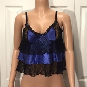 Escante Collection Womens Blue & Black Satin Lace Cami Nightie Size Large